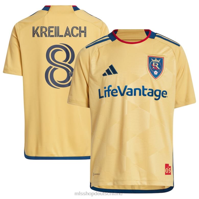 MLS Jerseys Kinder Real Salt Lake Damir Kreilach adidas Gold 2023 The Beehive State Kit Replika-Spielertrikot 4PP8T970